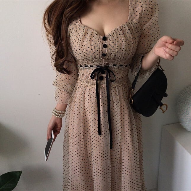 【dress】ドット柄フリルワンピース　M26675