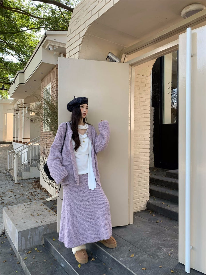 【set】ニットカーデ×スカートセット　M27413