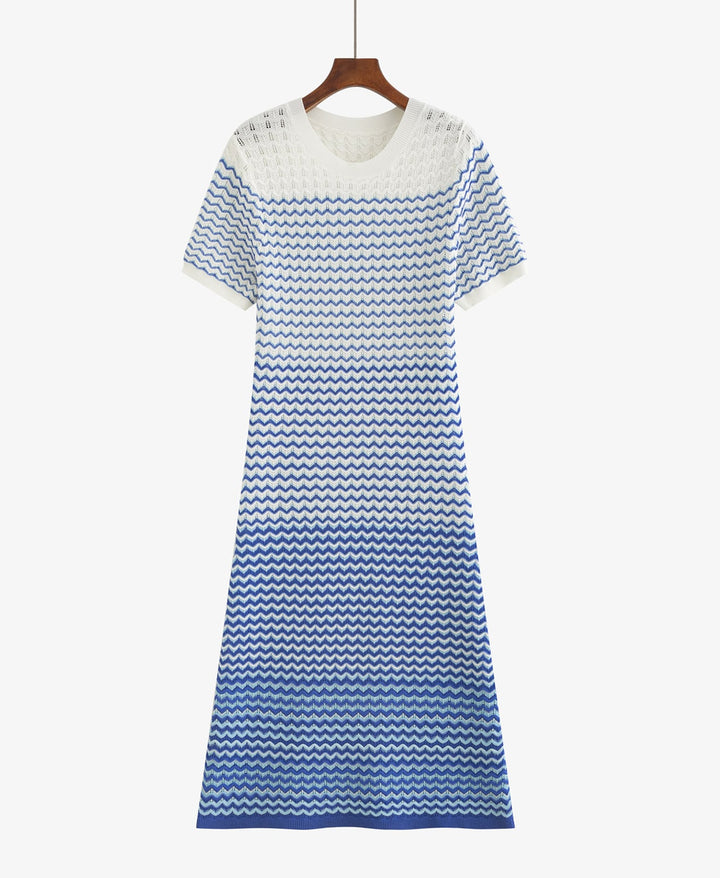 【dress】ウェーブ柄半袖ニットワンピース Q8489