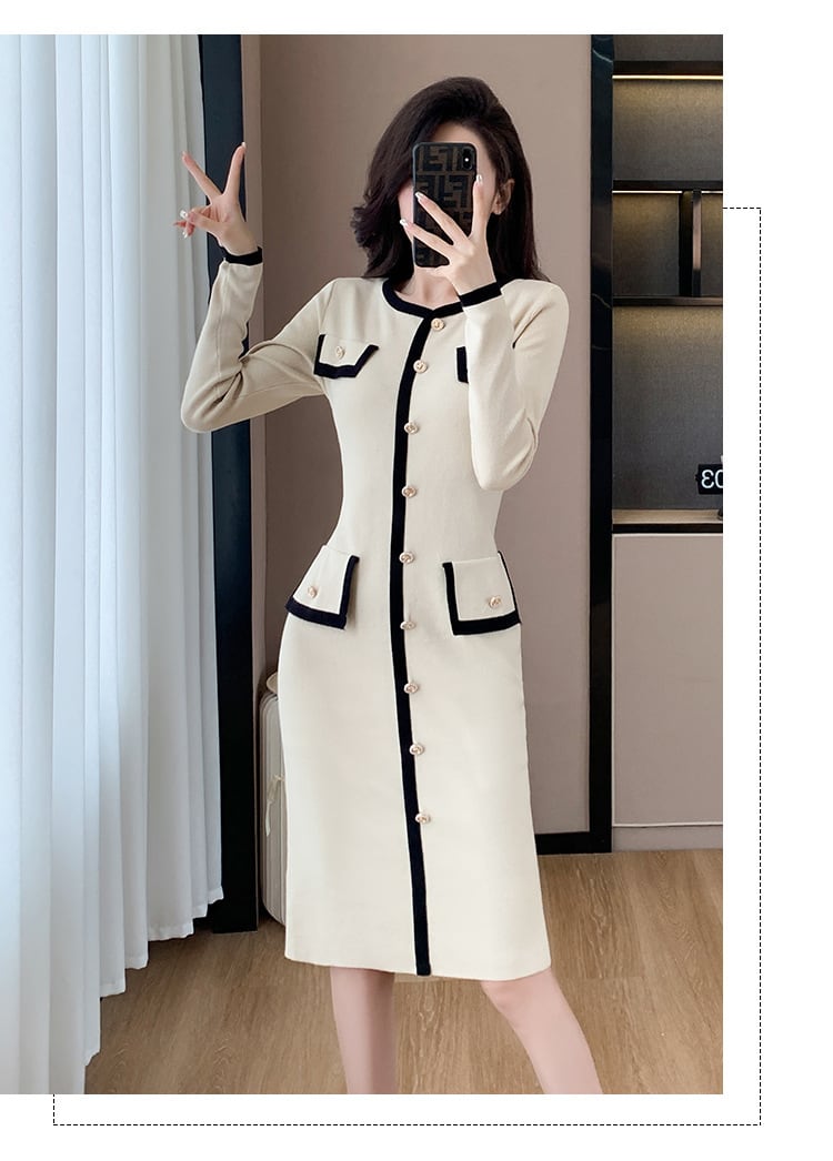 【dress】ボタンデザインニットワンピース　M18396