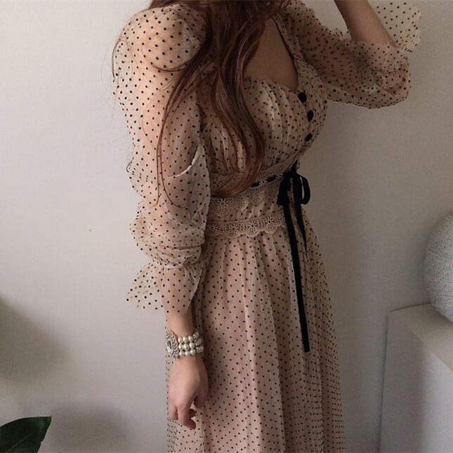【dress】ドット柄フリルワンピース　M26675