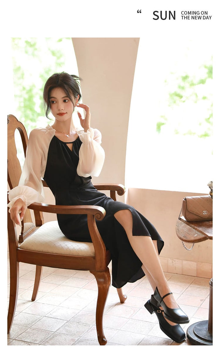 【dress】おしゃれ大人気切り替えデートワンピース着瘦せ　M17082