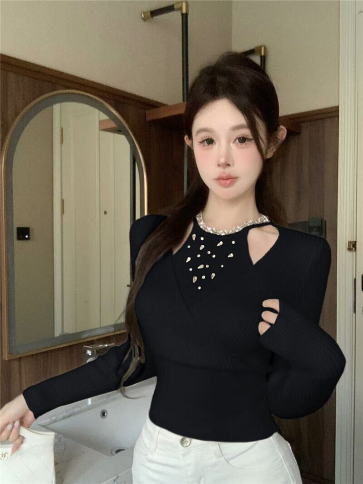 【tops】ビジューニットトップス　M28662