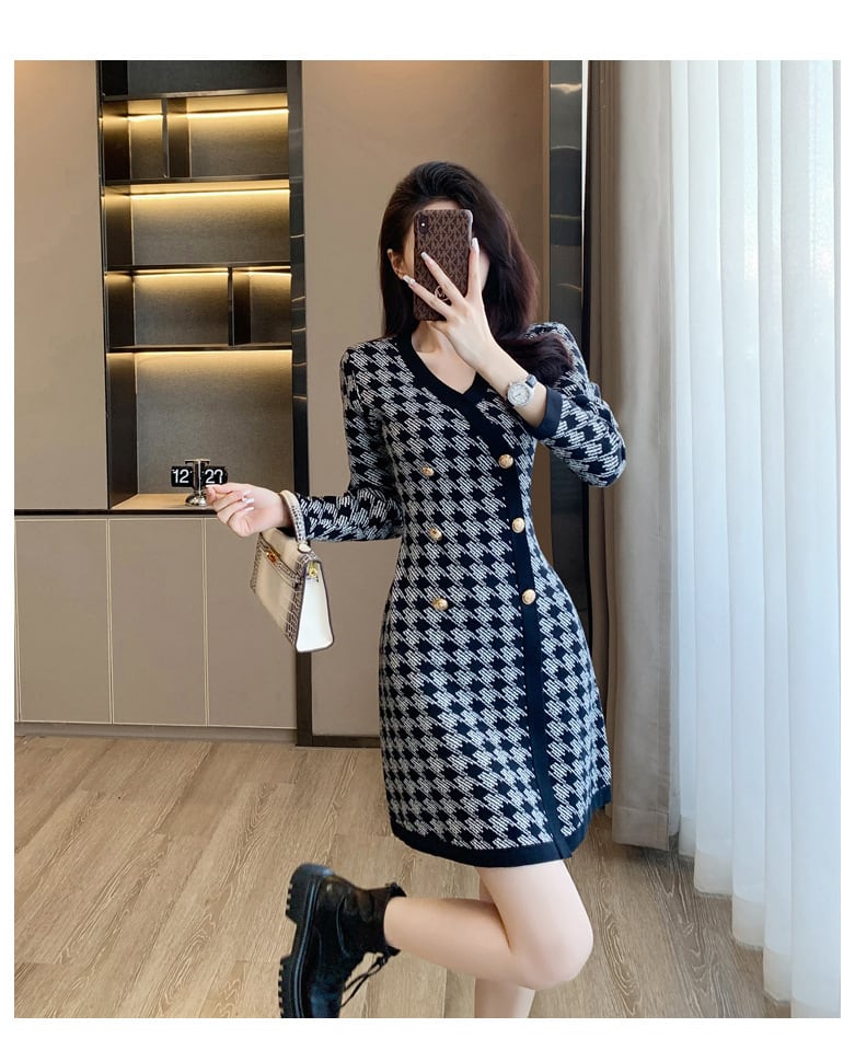 【dress】ダブルボタンニットワンピース　M18264