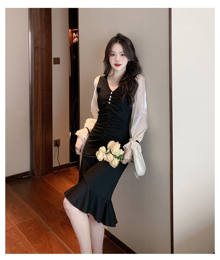 【dress】高級感 エレガントオシャレ切り替えワンピース　M17480