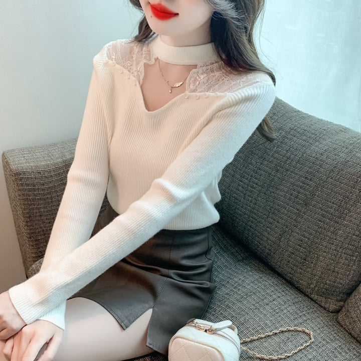 【tops】レースドッキングニットトップス　M27628