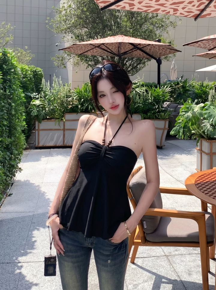 【tops】ホルターネックフレアトップス Q8579