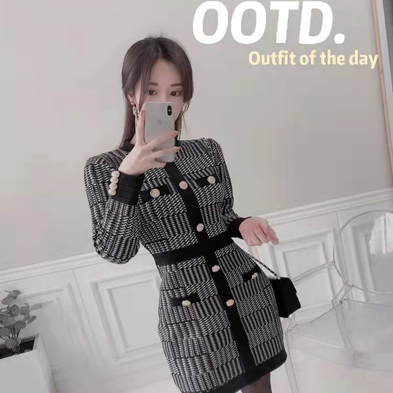 【dress】ボタンデザインニットワンピース　M17899