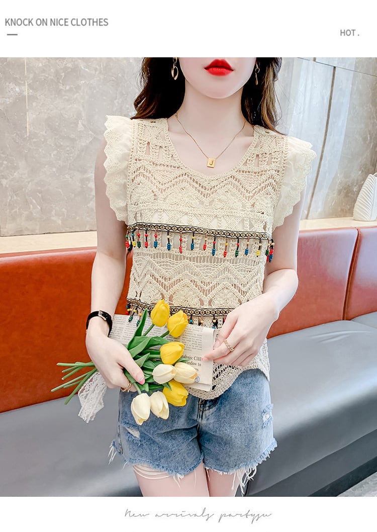 【tops】大人可愛いカットワークノースリーブトップス　M17059