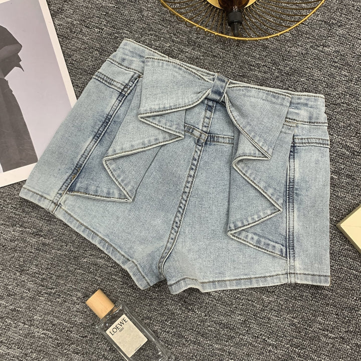 【bottoms】バックリボンデニムショートパンツ　M30724
