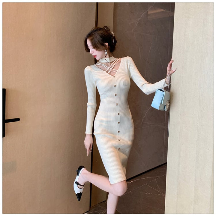 【dress】人気アイテム ! エレガントニットワンピース　M17655