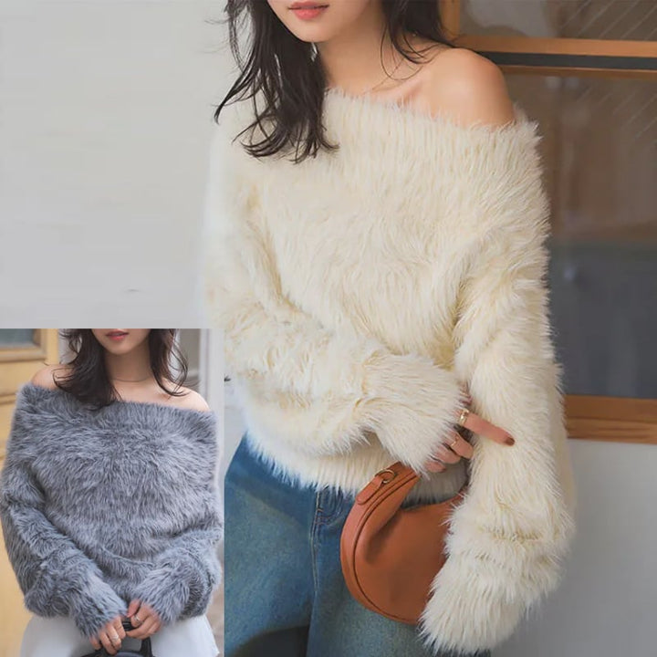 【tops】シャギーオフショルダーニットセーター　M28551
