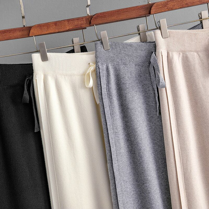 【bottoms】スリットニットワイドパンツ　M18416