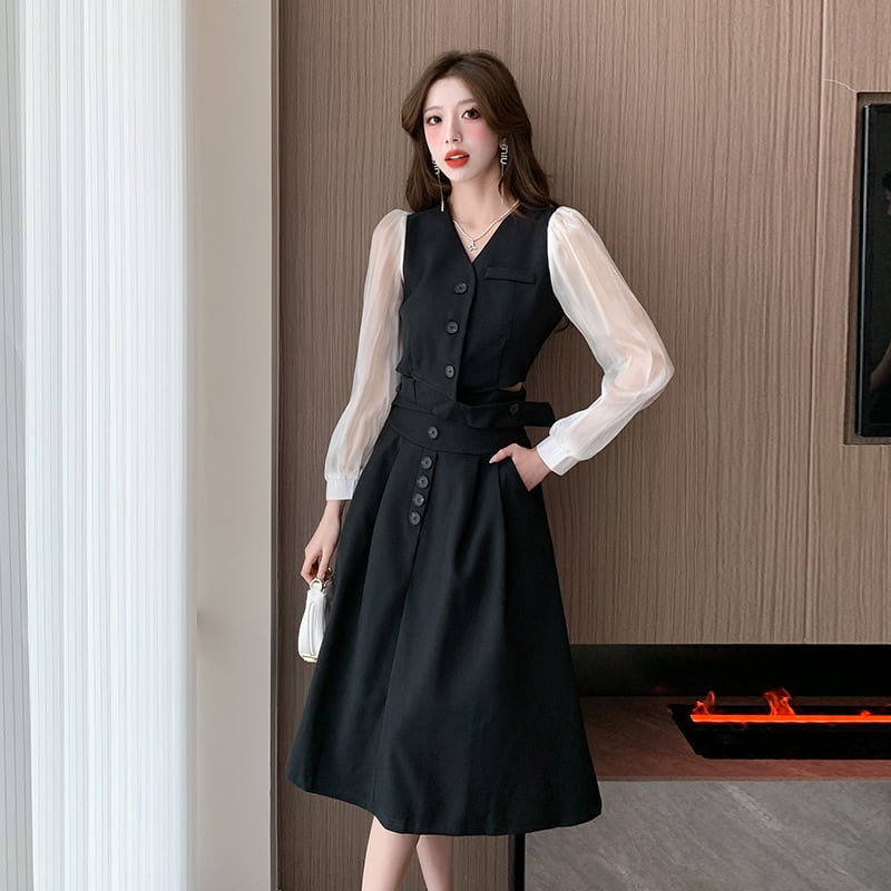 【dress】女子力アップエレガントデーワンピース着瘦せ　M17315
