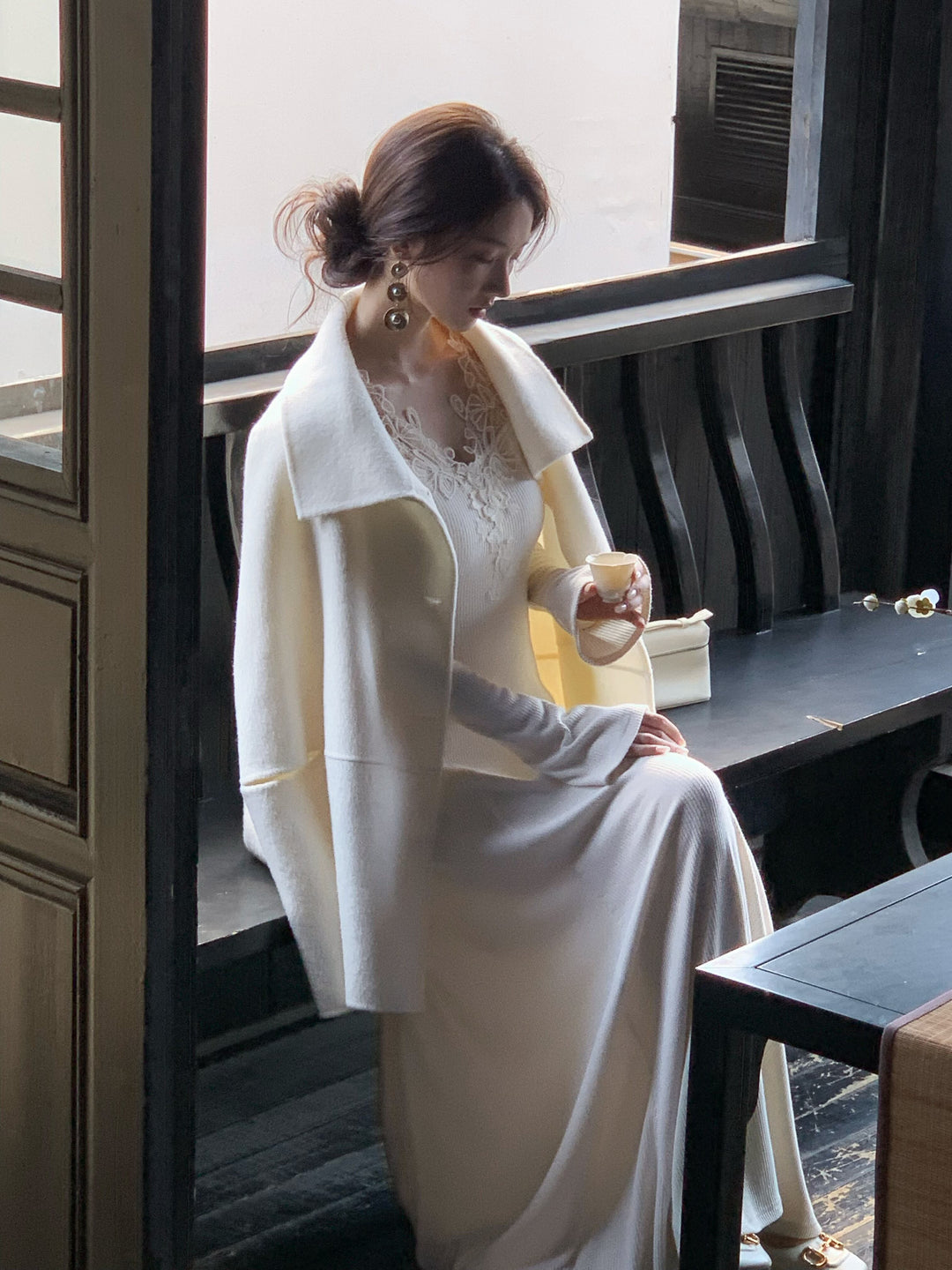 【dress】レーストリミングニットワンピース　N3392