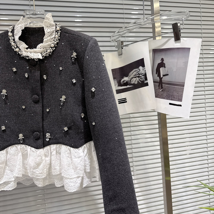 【set】レースドッキングショートジャケット×ショートパンツセット    N3479