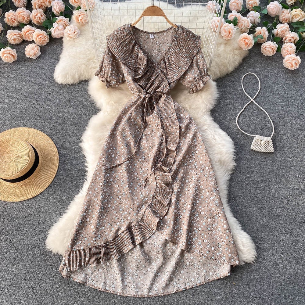 【dress】優しい雰囲気スウィート花柄ワンピース着瘦せ　M17382