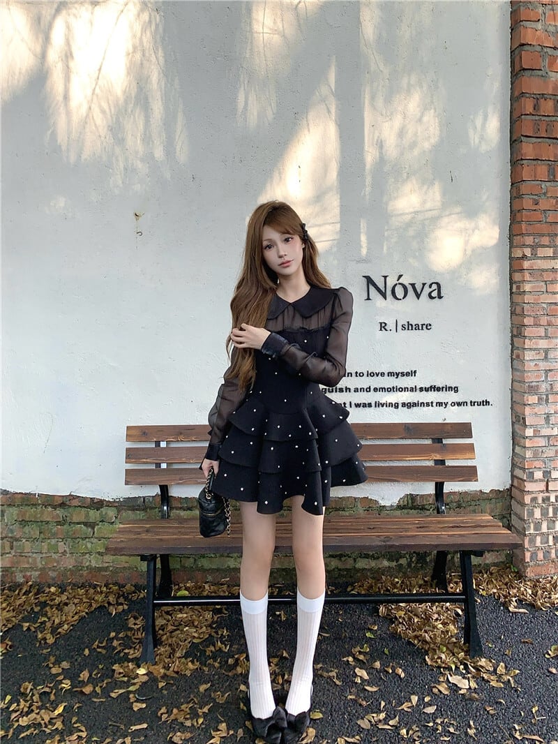 【dress】ビジューチュールドッキングワンピース　M26961