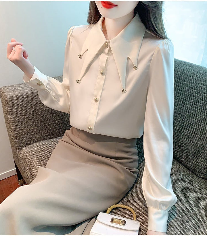 【tops】好感度UPエレガントシャツトップス着心地良い　M17150