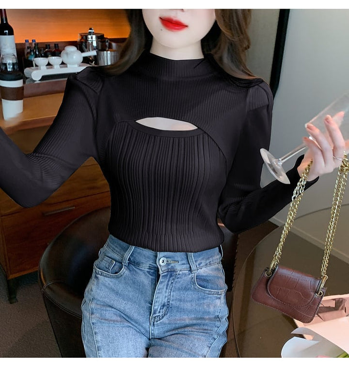 【tops】カットワークニットトップス　M26209