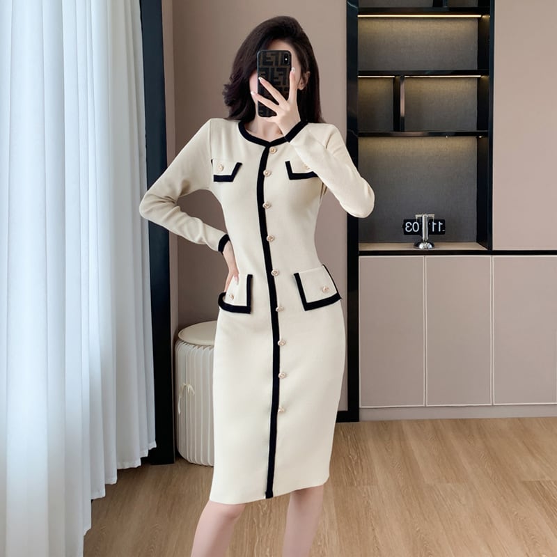 【dress】ボタンデザインニットワンピース　M18396