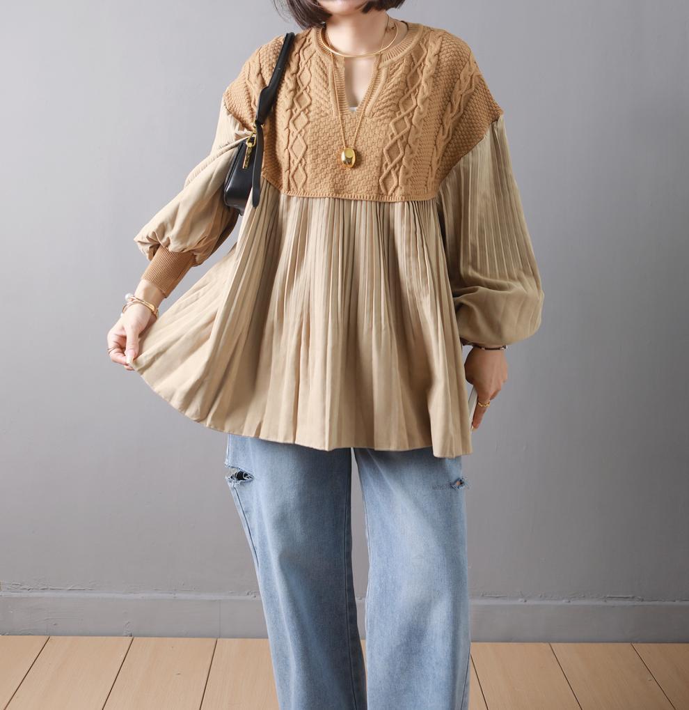 【tops】ニット切り替えトップス　M26842