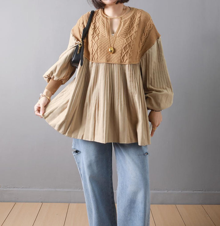【tops】ニット切り替えトップス　M26842