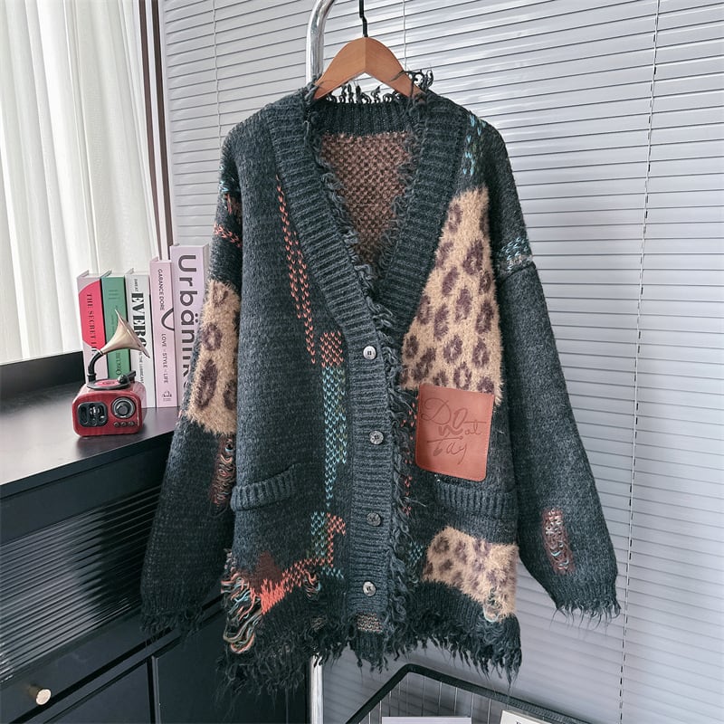 【outer】ヒョウ柄ニットカーデ　M26491