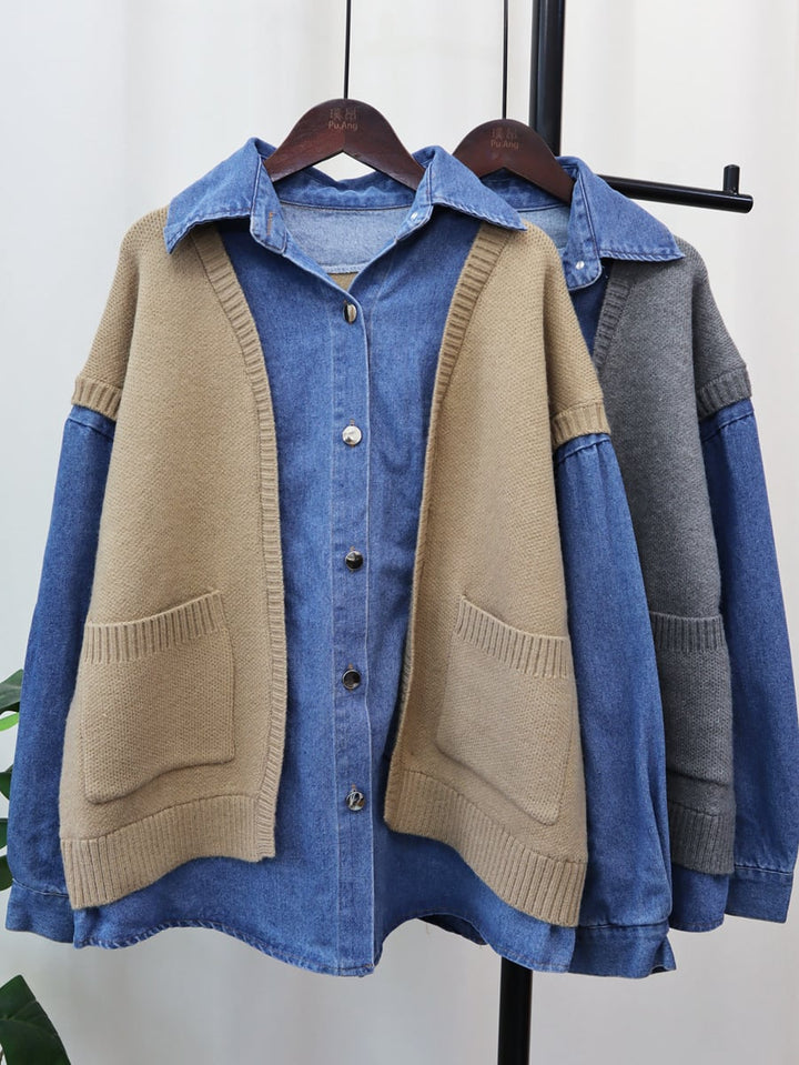 【outer】デニムドッキングニットカーデ　M18068