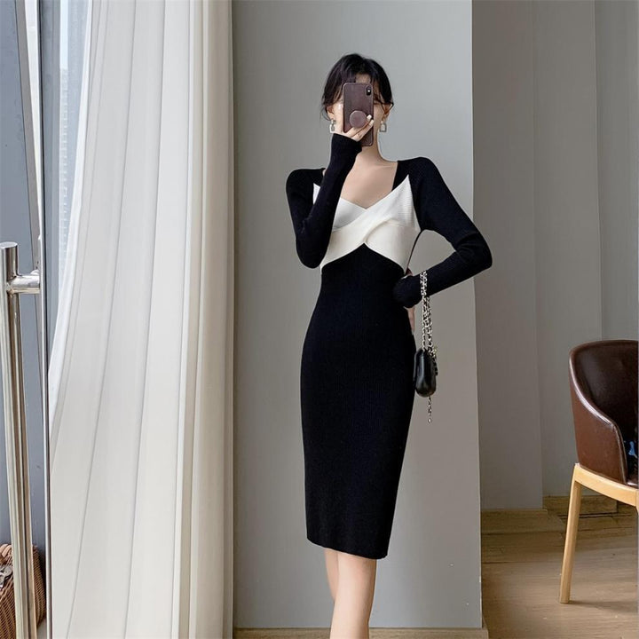 【dress】クロス配色ニットワンピース　M26277