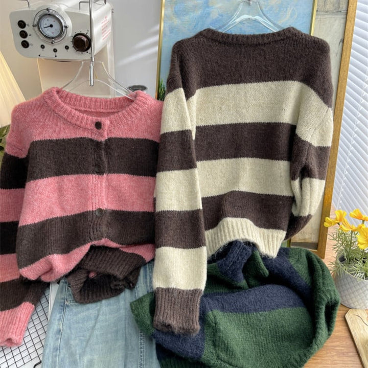 【outer】ボーダー柄ニットカーデ　M26577