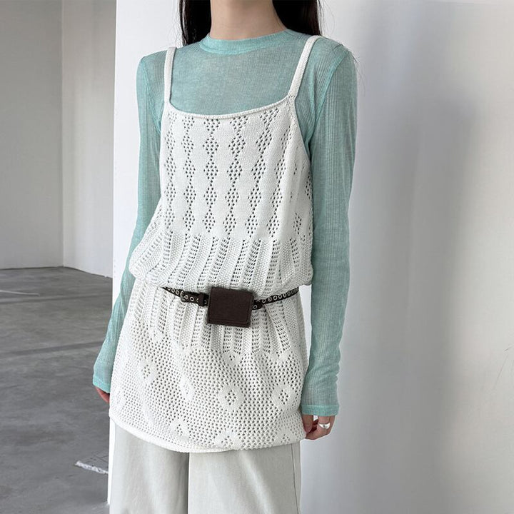 【tops】透かしニットキャミソール Q8326