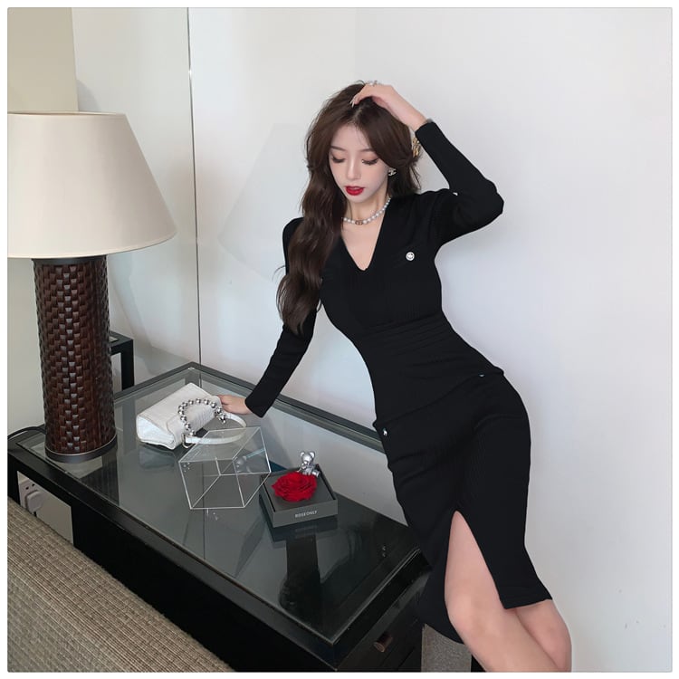 【dress】着回し力抜群Vネックニットワンピース　M17597
