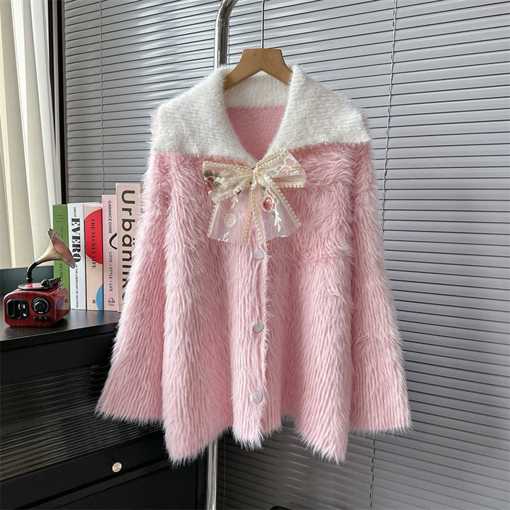 【outer】POLOネックシャギーニットカーデ　M18346