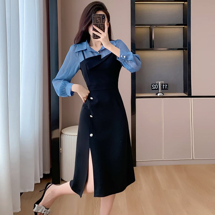 【dress】人気を独占中 切り替えシャツワンピース　M17307
