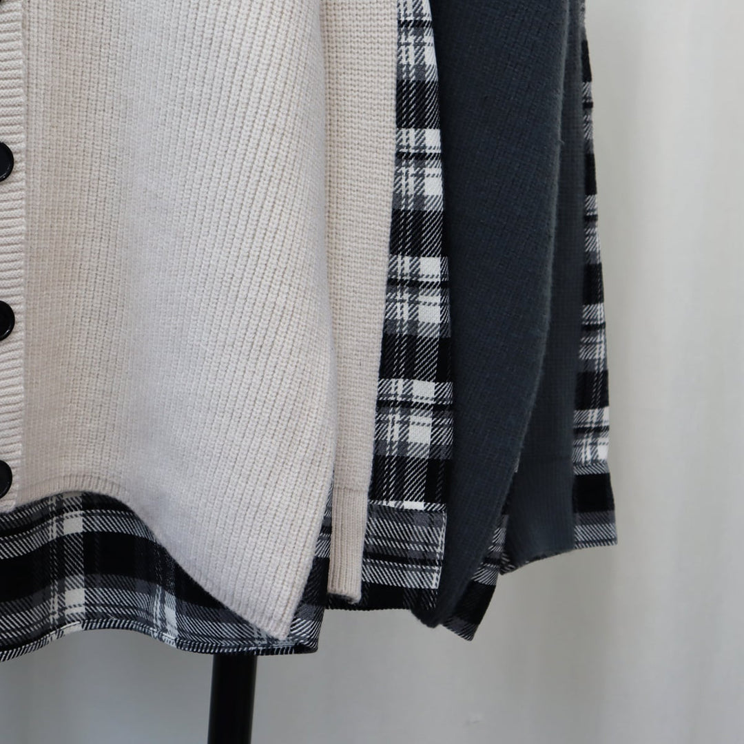 【outer】チェック柄ドッキングニットカーデ　M18259