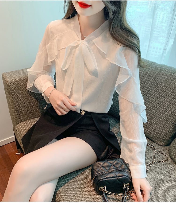 【tops】柔らかくて優しい印象フリルシャツトップス　M17316