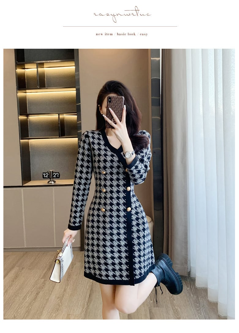 【dress】ダブルボタンニットワンピース　M18264