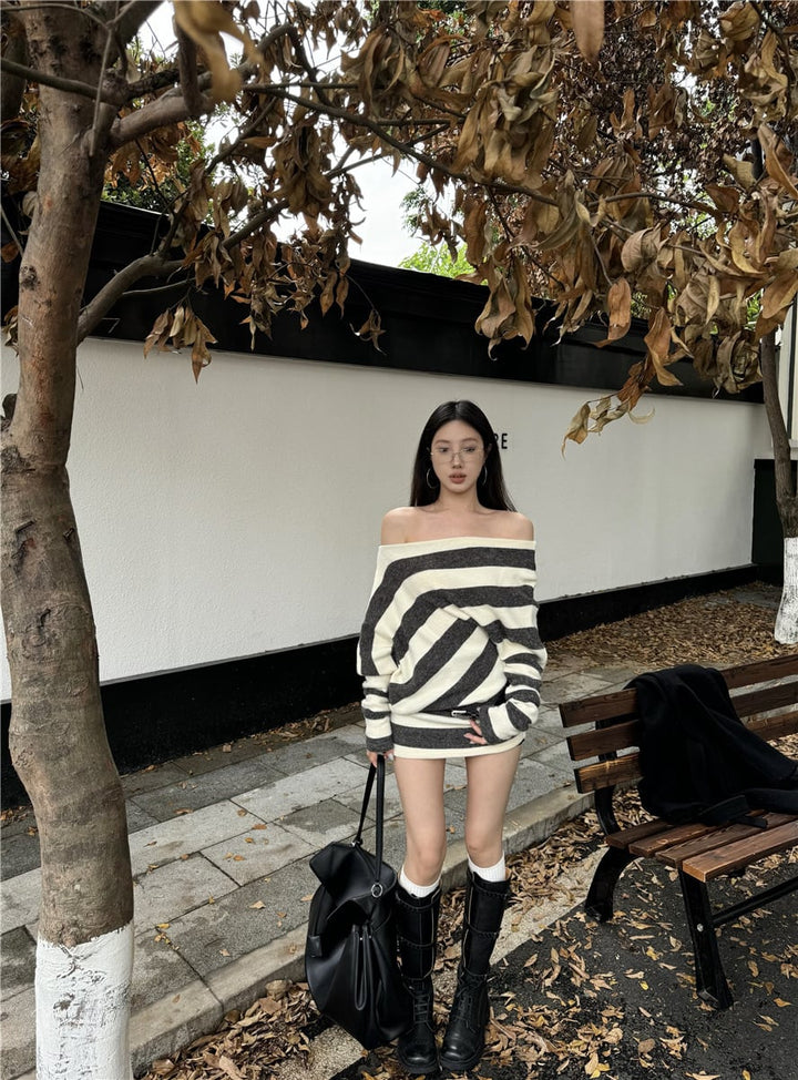 【dress】オフショルダーニットワンピース　M27978