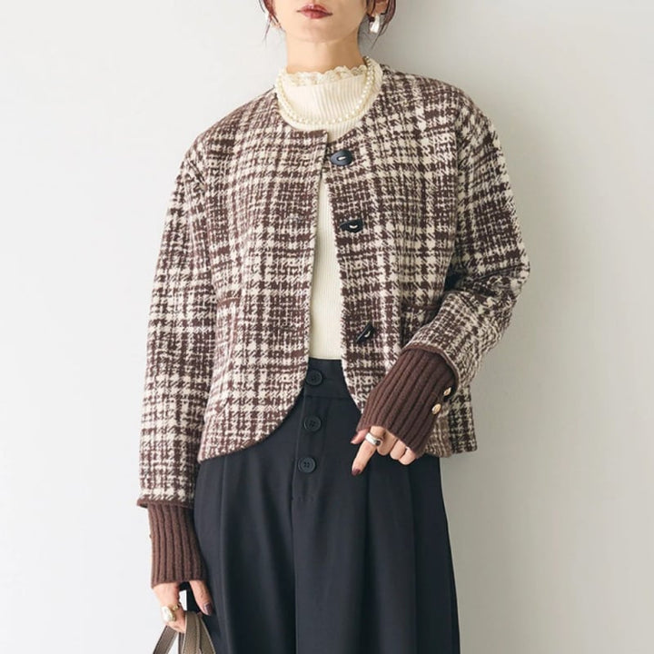 【outer】チェック柄ショートコート　M28385
