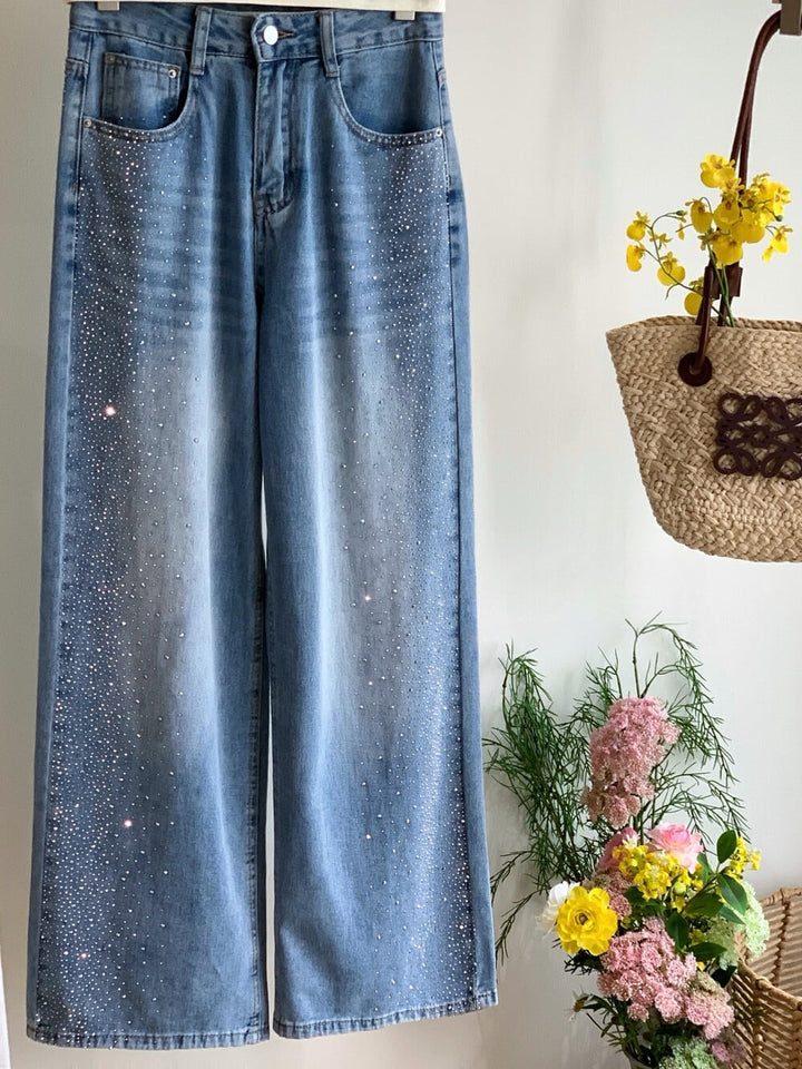 【bottoms】スパンコール付きバックリボンデニムパンツ　N3544