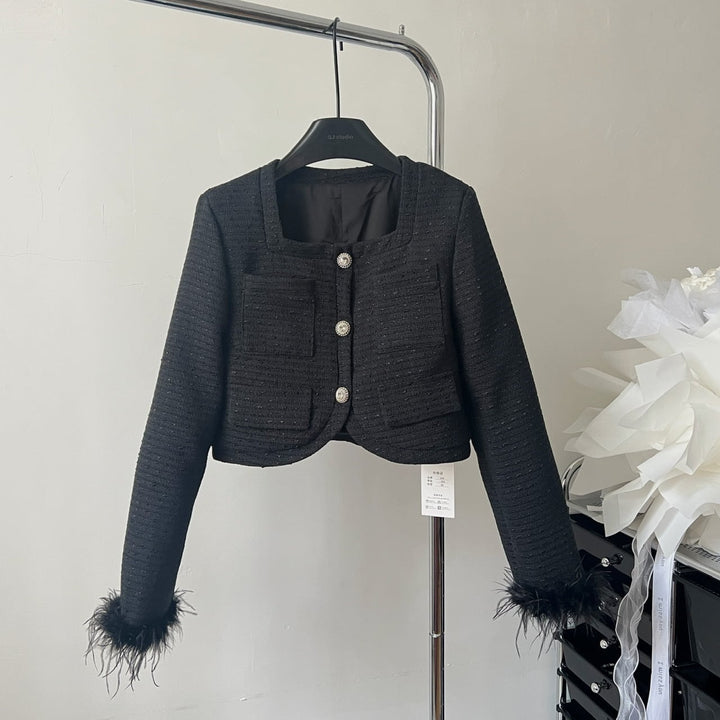 【outer】ファーツイードショートジャケット　M18164