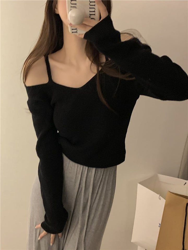 【tops】オフショルダーニットトップス　M26579