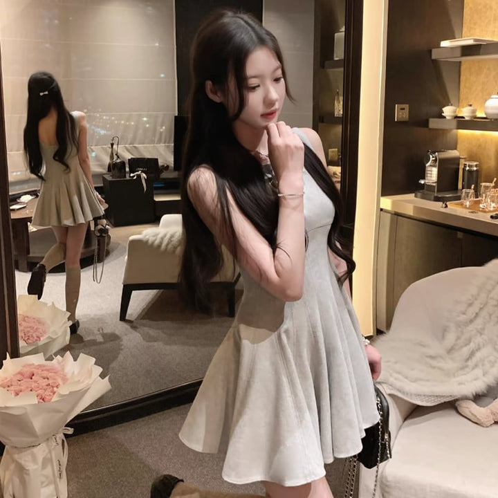 【dress】リボン付ノースリーブミニワンピース Q7968