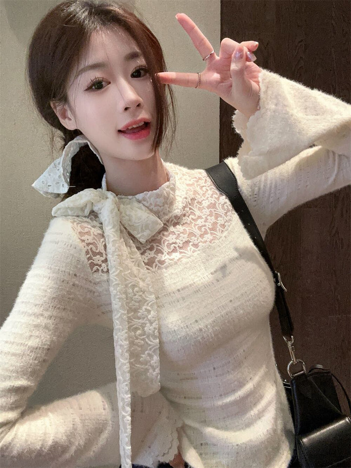 【tops】リボン付きレーストップス　M27058