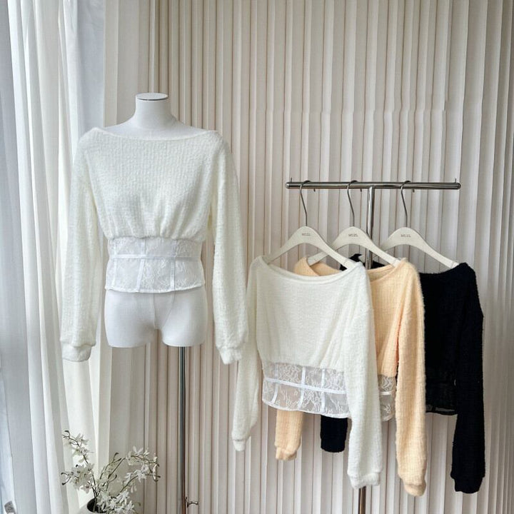 【tops】レース切り替えニットトップス　M27997