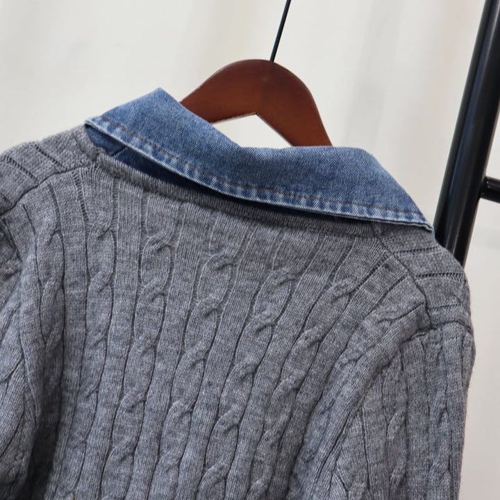 【outer】デニム切り替えニットカーデ　M28583