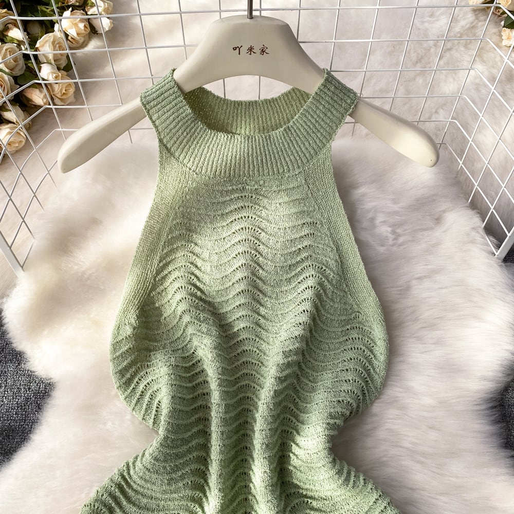 【dress】大人らしい ノースリーブ薄手ニットワンピース　M17145