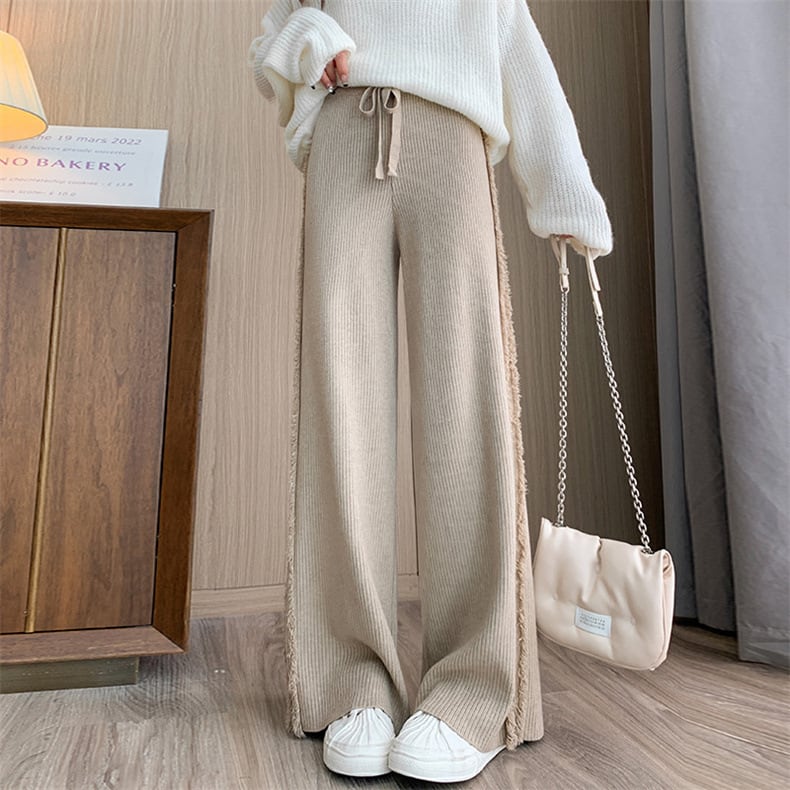 【bottoms】ハイウエストニットワイドパンツ　M18323
