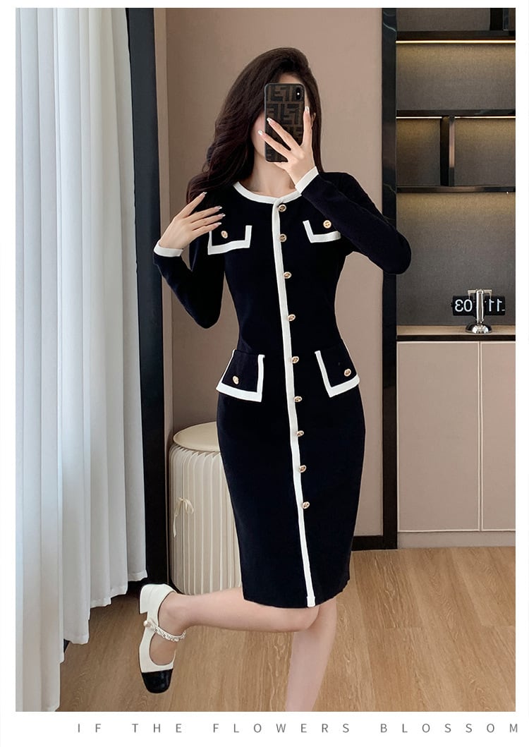 【dress】ボタンデザインニットワンピース　M18396